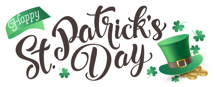 Happy St. Patrick's Day isolated on a white background. Vector banner.