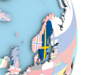 Sweden with flag on globe