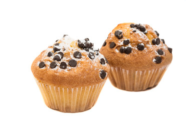 cupcake with chocolate drops isolated