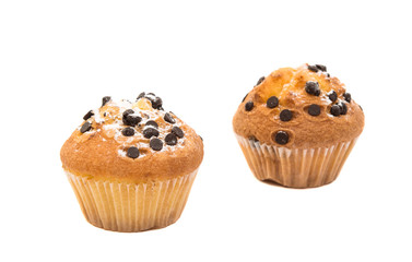 cupcake with chocolate drops isolated