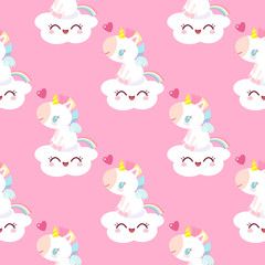 Pattern with magical unicorn. Children's character. Fabulous pony.