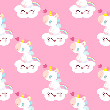 Pattern with magical unicorn. Children's character. Fabulous pony. © ladymishka