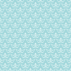 Retro Seamless Pattern Paper Boats Turquoise