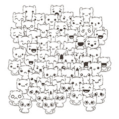 Ilustration with cats and dogs for design of posters, prints, invitations, greetings, childbook, flyers and antistress pictures for coloring.