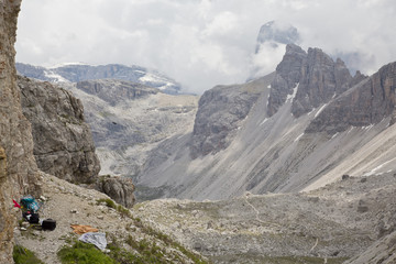 Dolomitenblick Richtung Bülelejochhütte oberhalb der 3 Zinnenhütte  gesehen