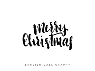 Text Merry Christmas. Xmas hand drawn calligraphy lettering.