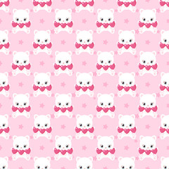 Pink pattern of cute cats for Valentine's Day. Kittens with hearts. Children's characters.