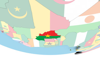 Obraz premium Map of Burkina Faso with flag on globe