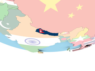 Map of Nepal with flag on globe