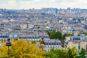 seen area from Montmartre hill in Paris city in France