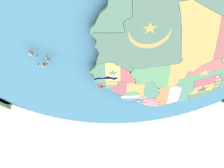 Map of Gambia with flag on globe