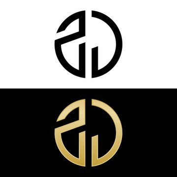 zj initial logo circle shape vector black and gold