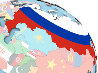Flag of Russia on globe