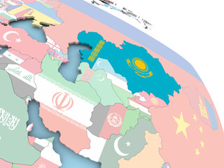 Flag of Kazakhstan on globe