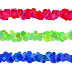 Chaotic dot pattern line separator design set from colored circles - vector graphic design elements to divide web page parts
