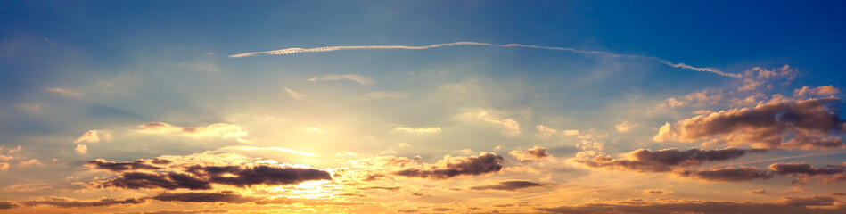  landscape panorama with blue sky, clouds and sunset