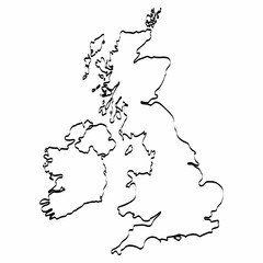 United Kingdom map outline graphic freehand drawing on white background. Vector illustration.