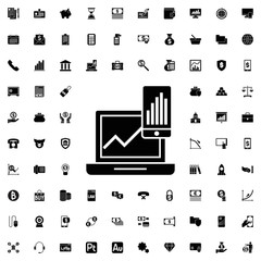 Laptop and phone icon. set of filled finance icons.