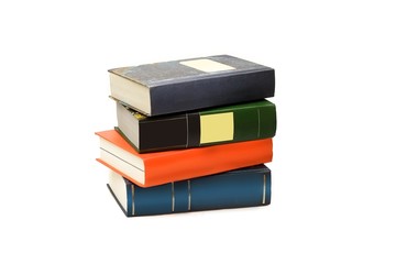 Stack of books on white background