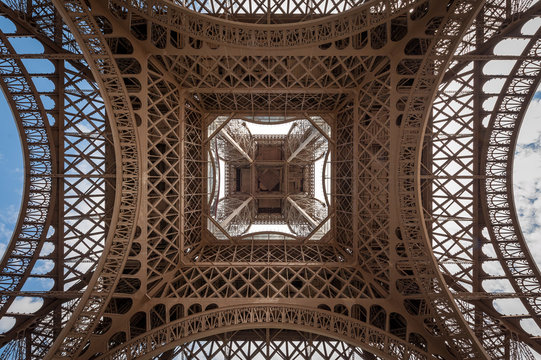 Eiffel tower directly from below the center