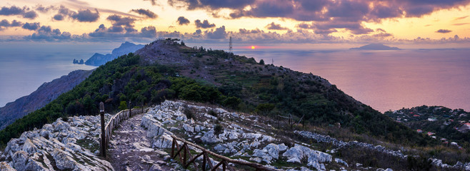 Between Blue and Pink, Capri and Ischia Islands are sharing the Panorama - Punta Campanella, Amalfi...