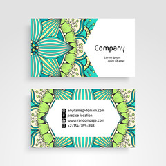 Business Card. Vintage decorative elements. Ornamental floral business cards or invitation with mandala