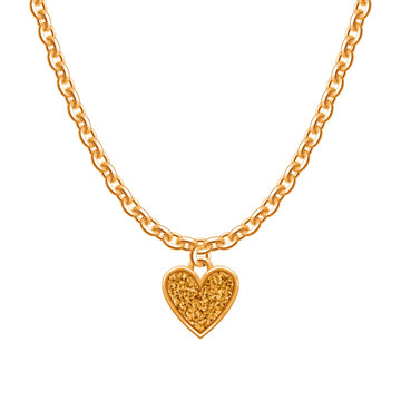 Golden chain necklace with heart pendant.