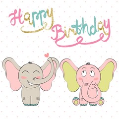 cute artistic card for kids. Elephant in vector. Greeting card for birthday.