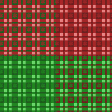 Set of New Year vector seamless patterns with tartan and snowflakes.