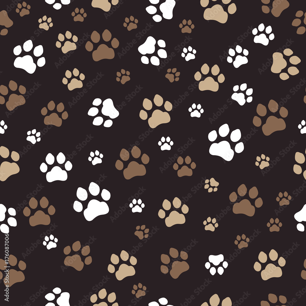 Poster paw print seamless. traces of cat textile pattern. cat footprint seamless pattern. vector seamless