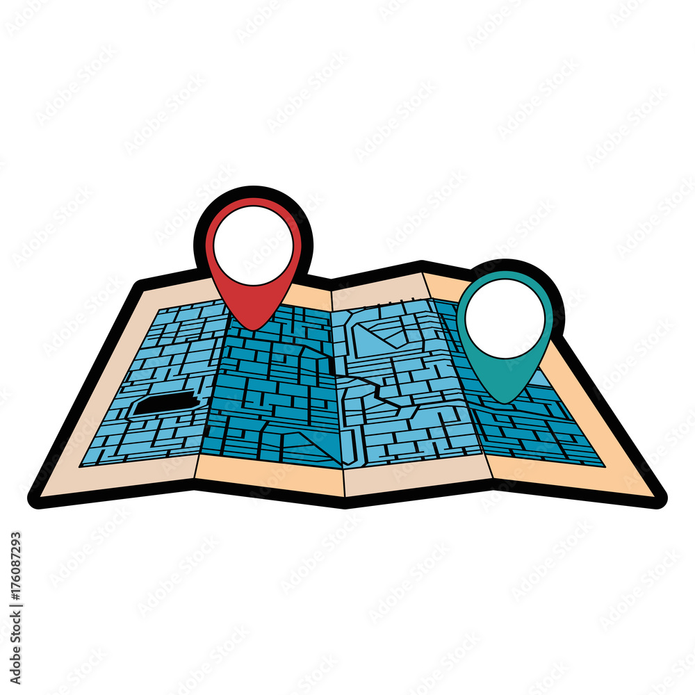 Poster paper map with pointer location isolated icon
