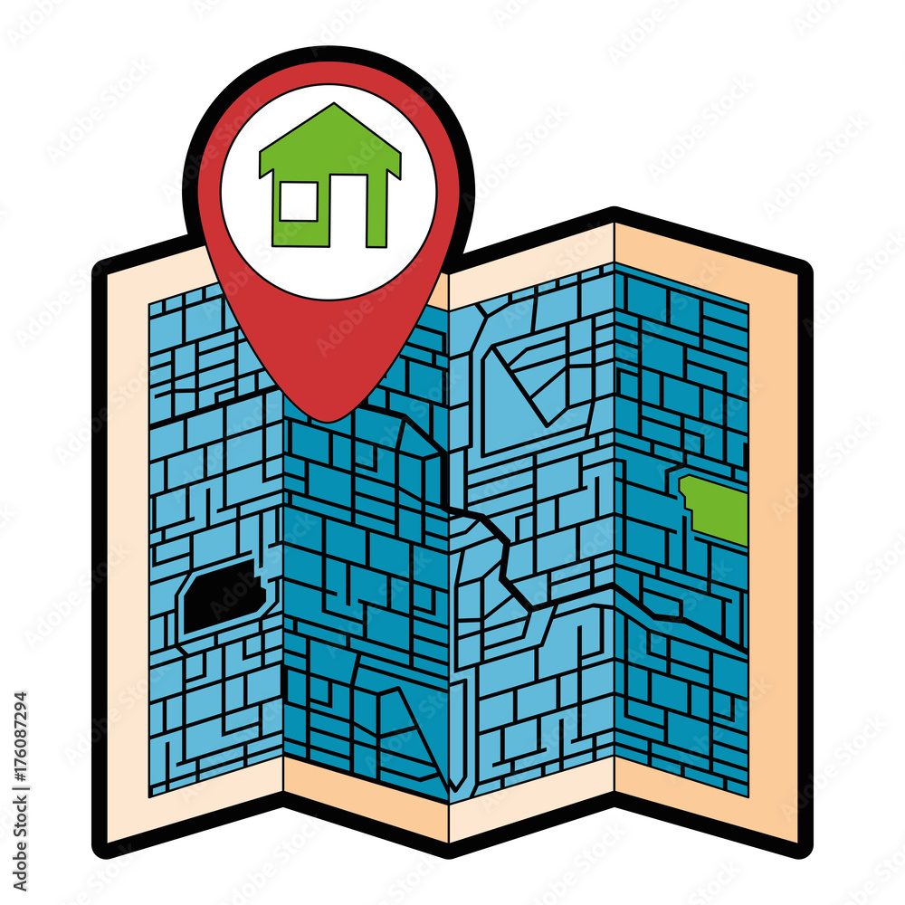 Poster paper map with pointer location isolated icon