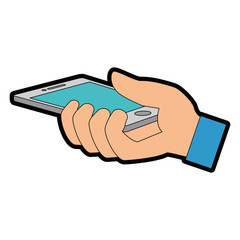 hand user with smartphone device isolated icon