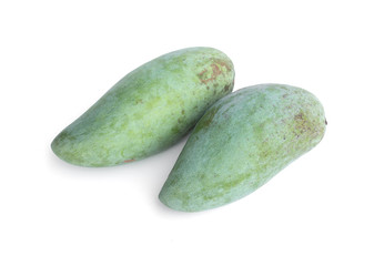 Fresh green mangoes isolated on white background