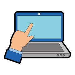 laptop computer with hand user touching