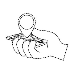 hand user with smartphone device isolated icon