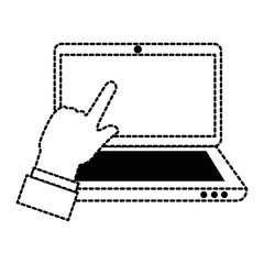 laptop computer with hand user touching