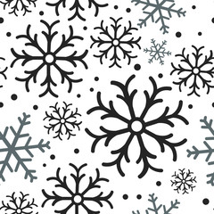Snowflake simple seamless pattern. Abstract wallpaper, wrapping decoration. Symbol of winter, Merry Christmas holiday, Happy New Year celebration.Seamless pattern of snowflakes on a white background