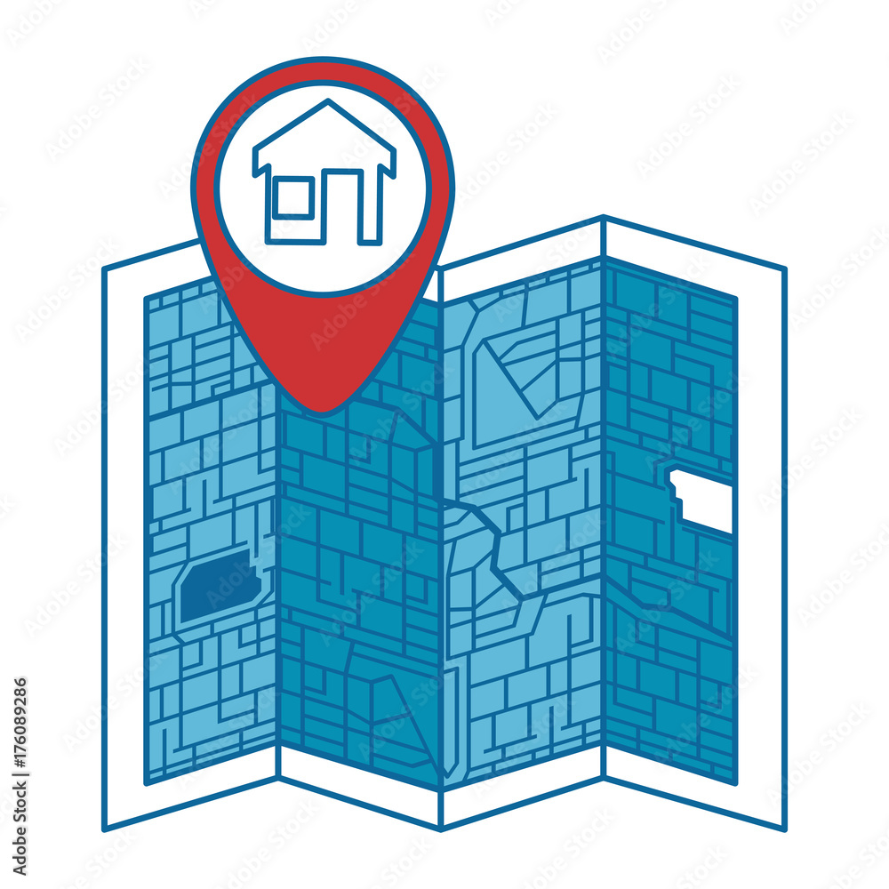 Poster paper map with pointer location isolated icon