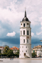 Fototapeta na wymiar Vilnius, Lithuania. View Of Bell Tower Of Cathedral Basilica Of 