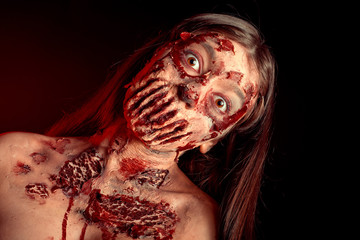 Zombie girl terrible portrait causes horror, walking dead