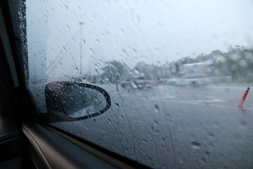 View from the car on rainy day