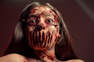 Zombie girl terrible portrait causes horror, walking dead