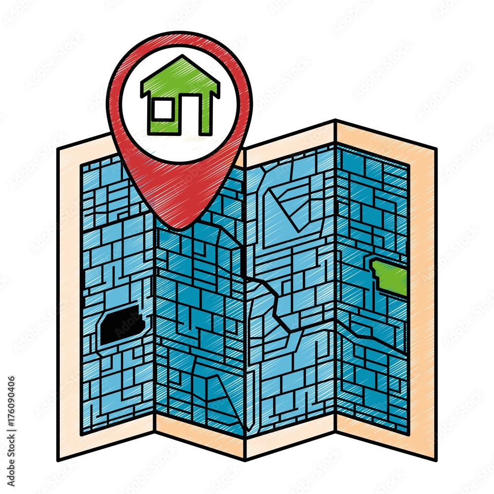 Poster paper map with pointer location isolated icon