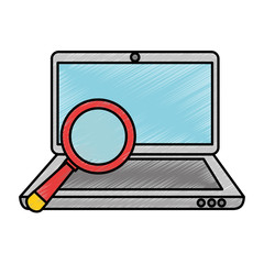 laptop computer with magnifying glass