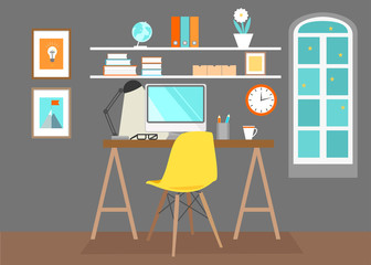 Home office. Workspace. Vector.
