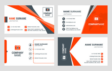 Set of 4 business card templates. Flat design vector illustration. Stationery design. Red and black color theme