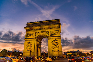 sunset triumphal arch of Paris