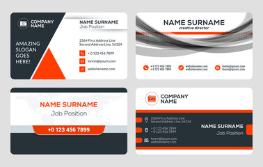 Set of 4 business card templates. Flat design vector illustration. Stationery design. Red and black color theme