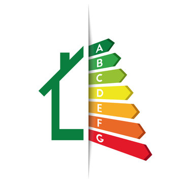 Energy efficiency and rating concept with house and tucked graph bars